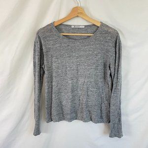 Alexander Wang Grey Long Sleeve Linen Tee Size Small
